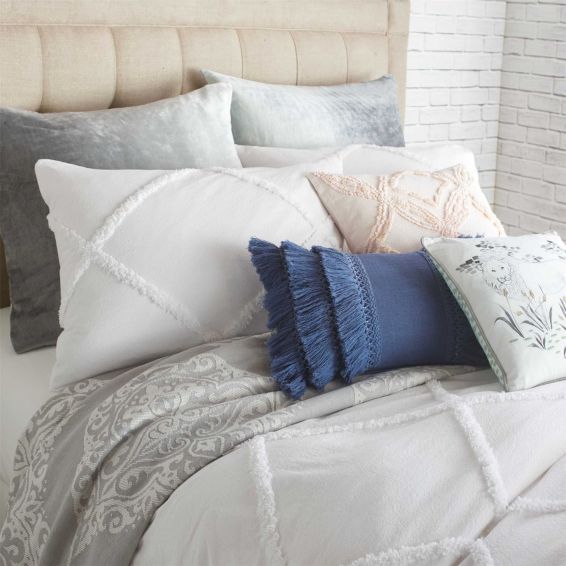 Chenille Lattice Bedding and Pillowcase By Peri Home in White