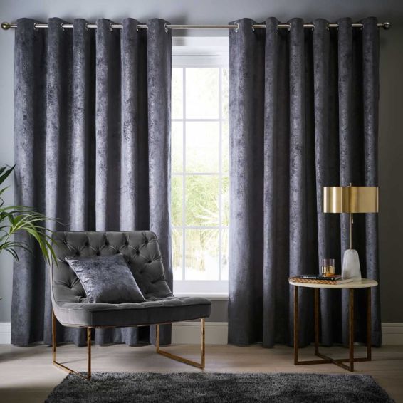 Navarra Metallic Velvet Curtains By Clarke And Clarke in Slate Grey