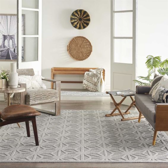 Cozumel CZM01 Indoor Outdoor Geometric Rugs in Light Grey