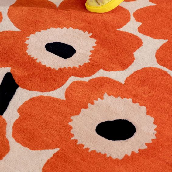 Unikko Handtufted Wool Floral Rugs 132403 by Marimekko in Orange Red