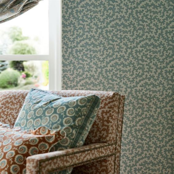 Truffle Wallpaper 217241 by Sanderson in Blue Clay