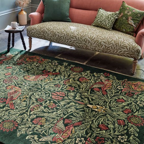 Bird Floral Wool Rugs 128307 by Morris & Co in Tump Green