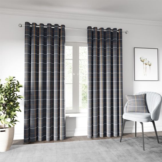 Harper Check Curtains by Helena Springfield in Charcoal Ginger