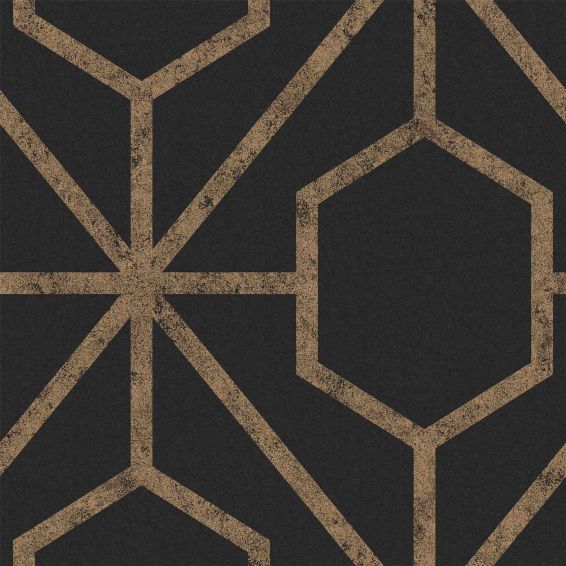 Rinku Wallpaper 112197 by Graham & Brown in Black & Gold