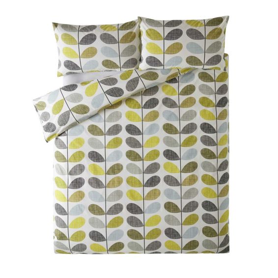 Scribble Stem Bedding and Pillowcase By Orla Kiely in Duck Egg Blue Seagrass Green