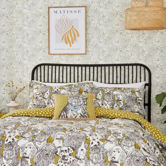 Doggy Day Care Bedding by Scion in Mustard Yellow