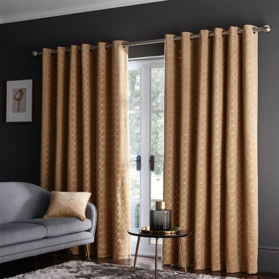 Lucca Geometric Velvet Curtains By Clarke And Clarke in Ochre Yellow