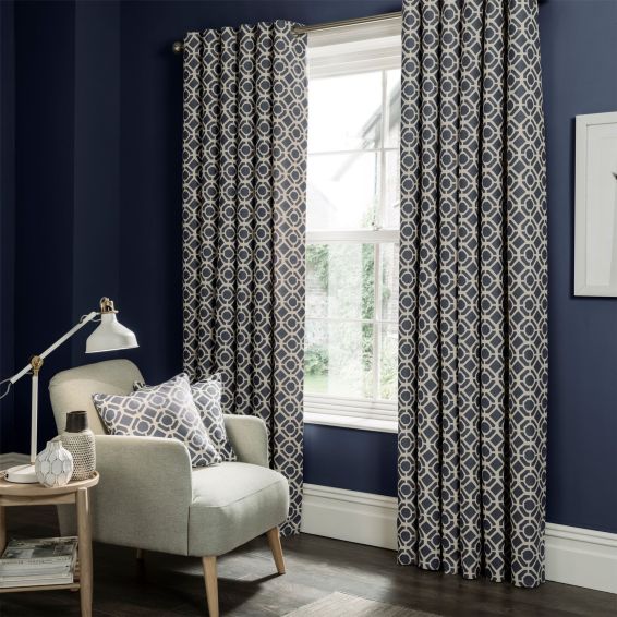 Castello Geometric Curtains By Clarke And Clarke in Indigo Blue