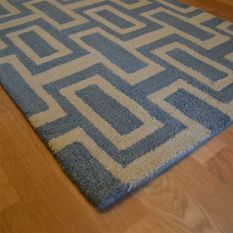 Intaglio Geometric Wool Runner Rugs 37201 Blue by Wedgwood