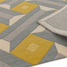 Reef RF01 Motif Geometric Runner Rugs in Yellow Grey