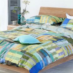 Achara Geometric Duvet Cover and Pillowcase in Azure Blue By Designers Guild Bedding