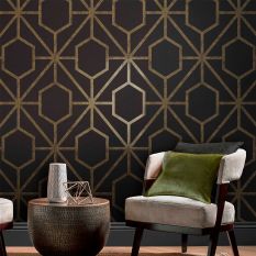 Rinku Wallpaper 112197 by Graham & Brown in Black & Gold