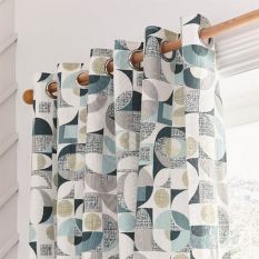 Tolka Geometric Curtains By Helena Springfield in Teal Green