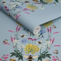 Perfect Pollinators Floral Wallpaper 118577 by Joules in Haze Blue