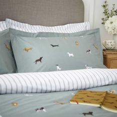 Fetch Dog Bedding and Pillowcase By Sophie Allport in Sage Green