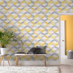 Retro Wallpaper 104817 by Graham & Brown in Lemon Yellow