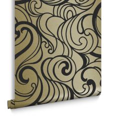 Hula Swirl Guilded Wallpaper 105272 by Graham & Brown in Gold Black