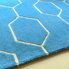 Arris Geometric Wool Rugs 37307 in Teal and Gold by Wedgwood