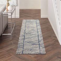 Colorado CLR01 Linear Wool Runner Rug by Nourison in White Blue