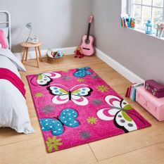 Brooklyn Kids 772 Butterfly Floral Rugs in Pink