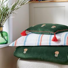 Golden Hour Cotton Cushion by Joules in Green