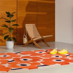 Unikko Handtufted Wool Floral Rugs 132403 by Marimekko in Orange Red