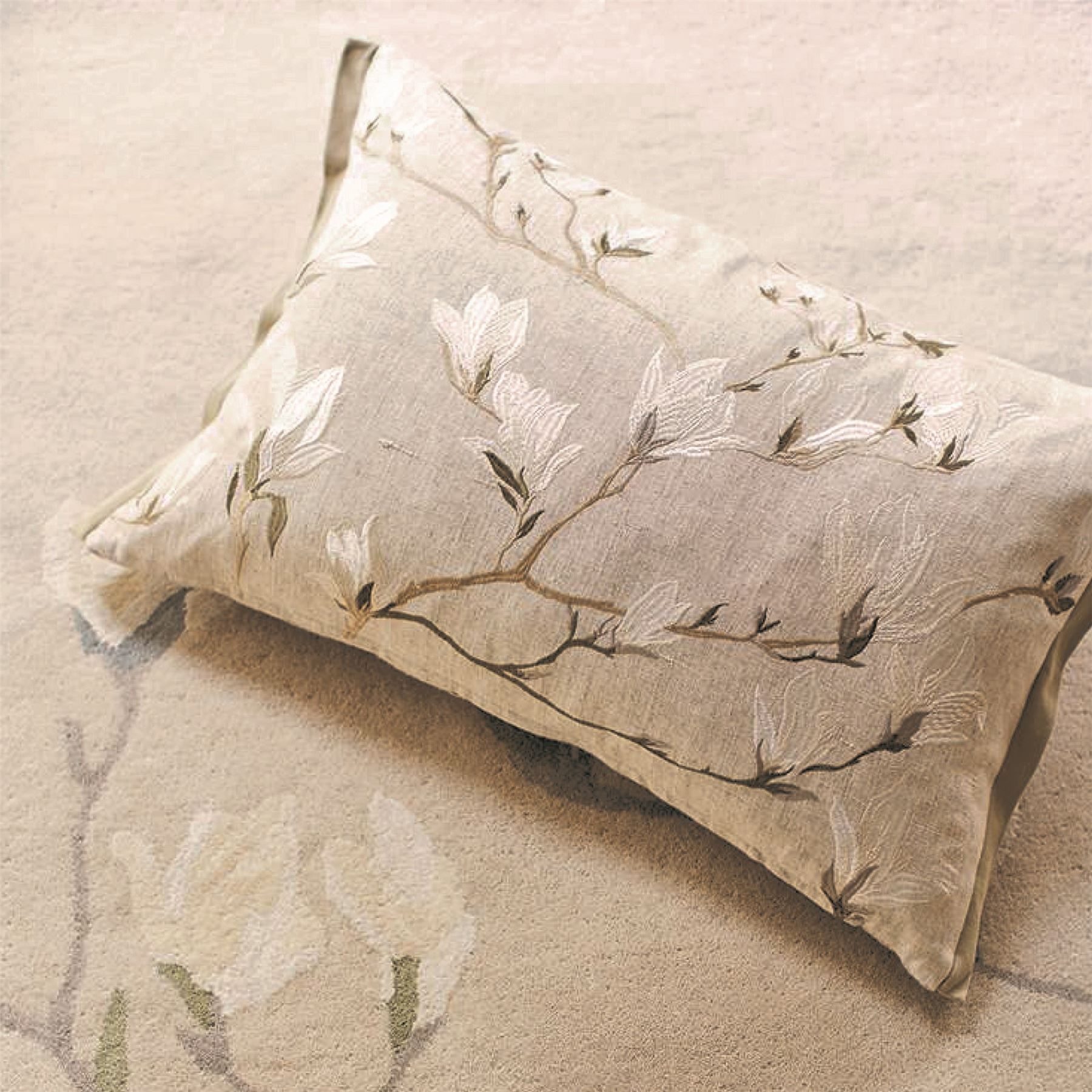 Magnolia Grove Floral Cushion by Laura Ashley in Natural Beige