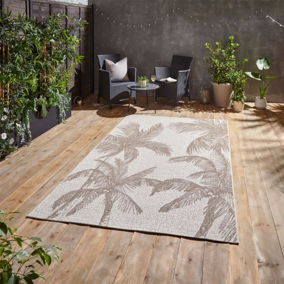 Miami A444 Indoor Outdoor Palm Leaf Rug in Beige