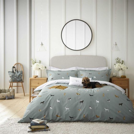 Fetch Dog Bedding and Pillowcase By Sophie Allport in Sage Green