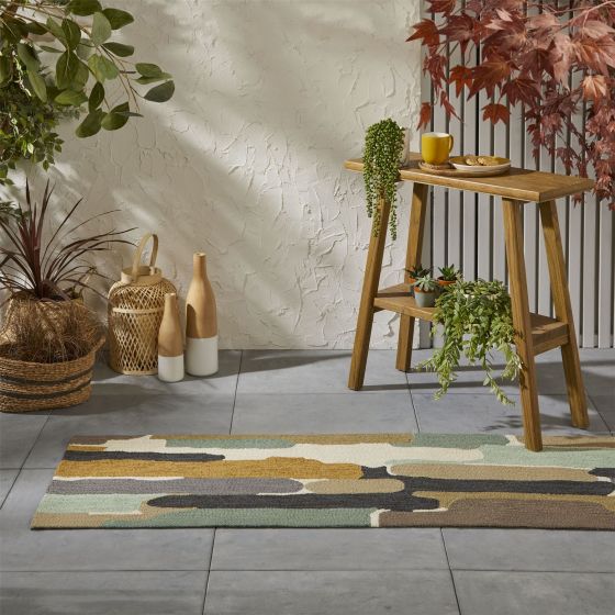 Trattino Outdoor Abstract Seaglass Runner Rugs 444804 by Harlequin