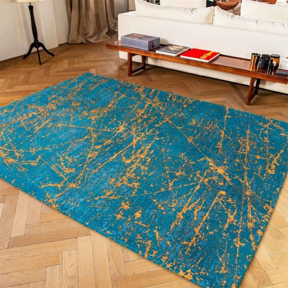 Louis De Poortere Modern Abstract Mad Men Stellar Rugs 9218 in Lightning Turquoise