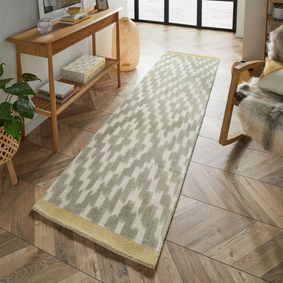 Uteki Geometric Diamond Wool Runner Rugs 023604 in Slate Grey