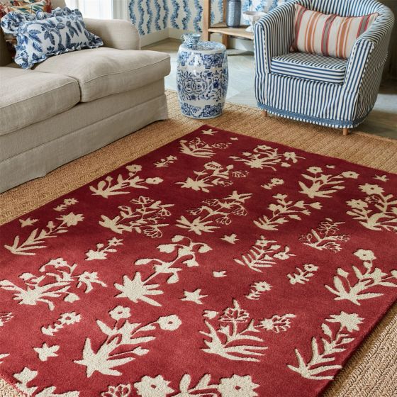 Woodland Glade Wool Rug 146800 by Sanderson in Damson Red