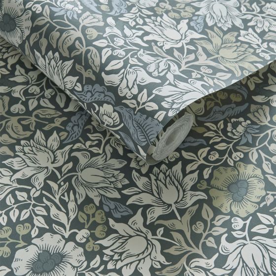 Mallow Wallpaper W0173/01 by Clarke & Clarke in Slate Dove