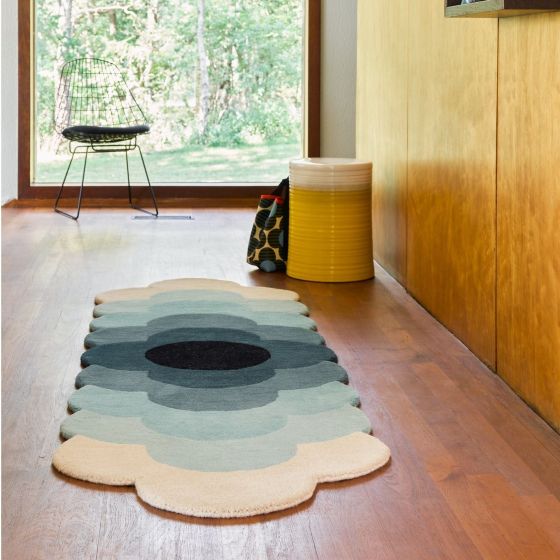 Optical Flower Wool Rugs 061207 in Teal By Designer Orla Kiely