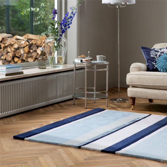 Eaton Striped 081008 Rug by Laura Ashley in Seaspray Blue