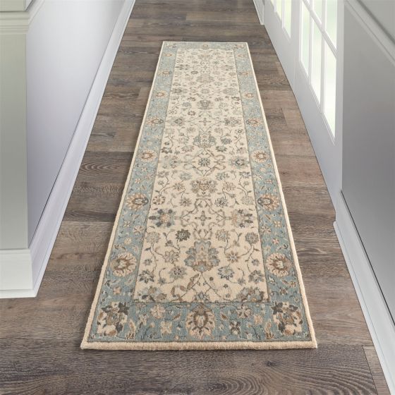 Living Treasure Hallway Runner Rugs by Nourison LI16 in Ivory Aqua