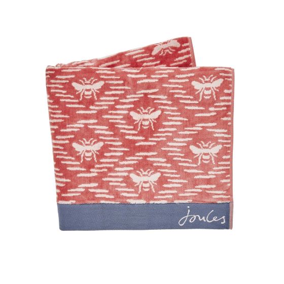 Bee Geo Cotton Towels By Joules in Coral Pink