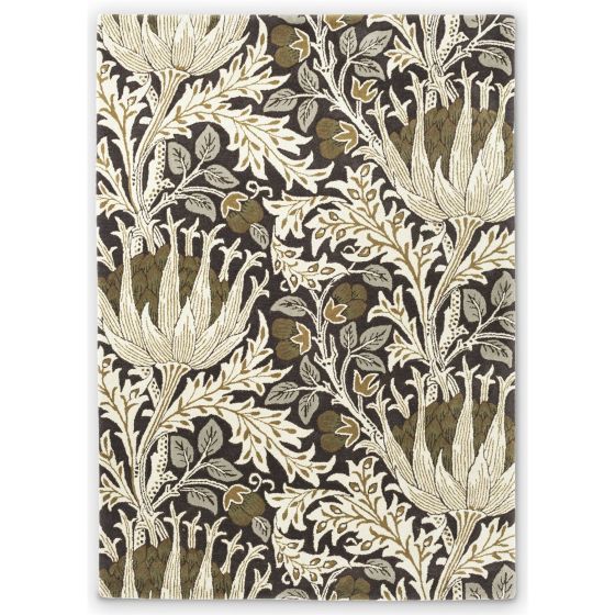 Artichoke Floral Rugs 127105 in Charcoal Mustard By William Morris