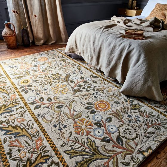 Wilhelmina Floral Rugs 127401 in Linen Mustard by William Morris