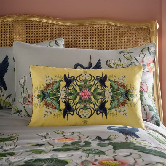 Wonderlust Tea Story Velvet Cushion By Wedgwood in Citron Yellow