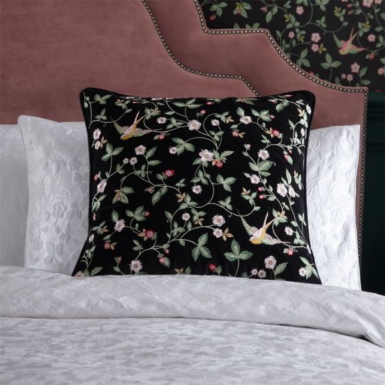 Wild Strawberry Velvet Cushion By Wedgwood in Noir Black