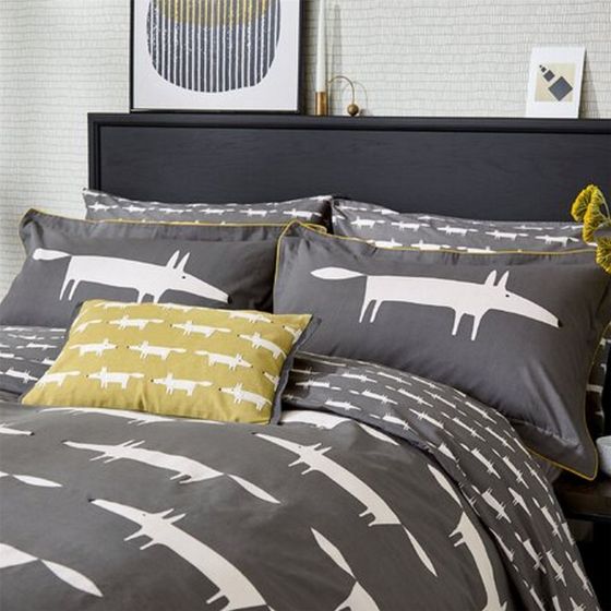 Mr Fox Bedding and Pillowcase By Scion in Charcoal Grey