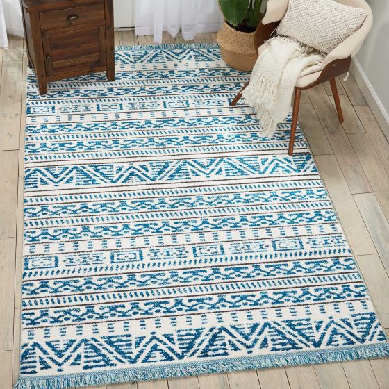 Kamala Rugs DS503 by Nourison in Ivory and Blue