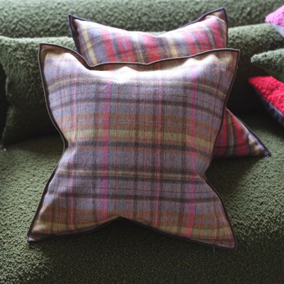 Abernethy Tartan Cushion by Designers Guild in Peony Pink