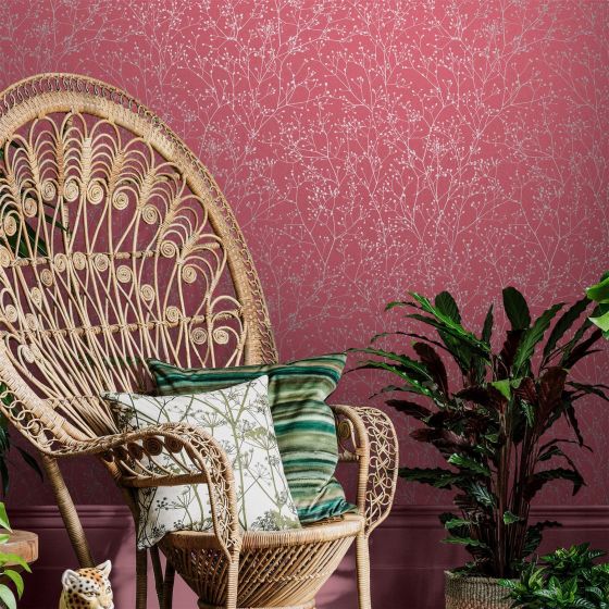 Gypsophila Wallpaper 120398 by Clarissa Hulse in Raspberry Silver