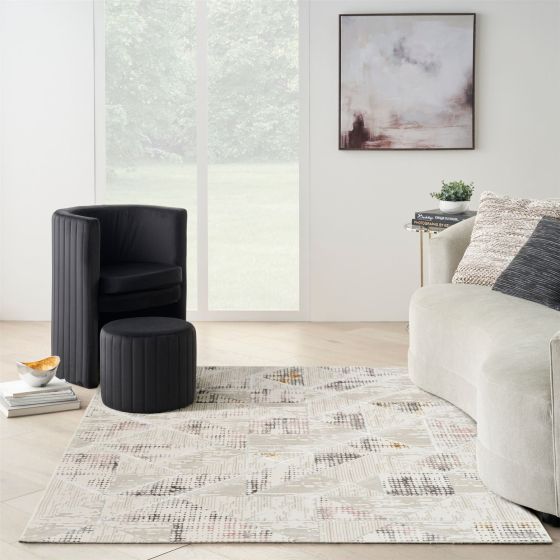 Glitz GLZ04 Geometric Framed Rugs by Nourison in Ivory Multi