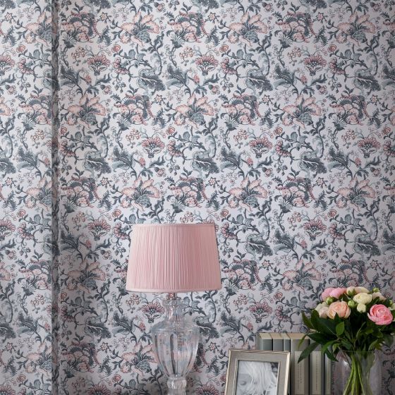 Portia Floral Wallpaper 114909 by Laura Ashley in Pale Slate Grey