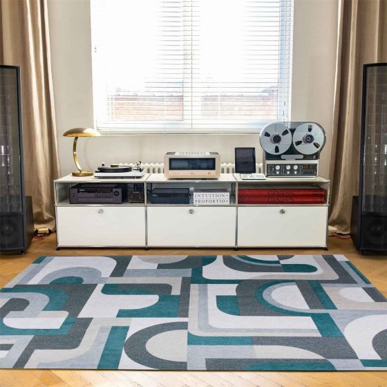 Louis De Poortere Geometric Nuance Module Rugs 9208 in Morris Green