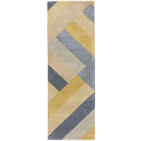 Reef Big Zig RF02 Geometric Wool Runner Rugs in Yellow Grey